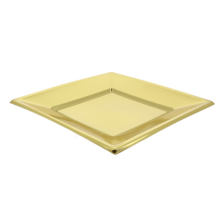 Talerz Plastikowe Płaski Kwadratowi Złote 180mm (25 Sztuk)