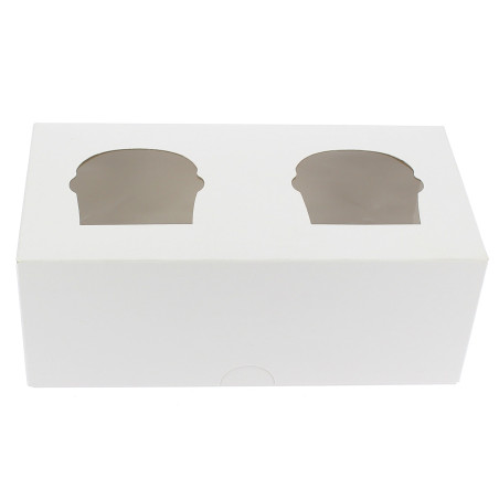 Pudełka na 2 Babeczki z Stojakiem 19,5x10x7,5cm Białe (20 Sztuk)