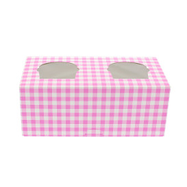 Pudełka na 2 Babeczki z Stojakiem 19,5x10x7,5cm Różowe 
