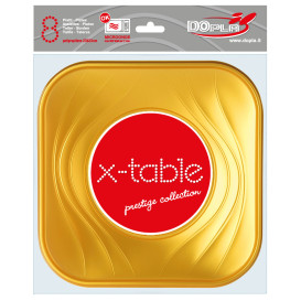 Talerz Plastikowe PP "X-Table" Kwadratowi Złote 230mm (120 Sztuk)