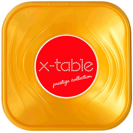 Miski Plastikowe PP Kwadratowi "X-Table" Złote 18x18cm (8 Sztuk)