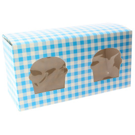 Pudełka na 2 Babeczki z Stojakiem 19,5x10x7,5cm Niebieski (160 Sztuk)