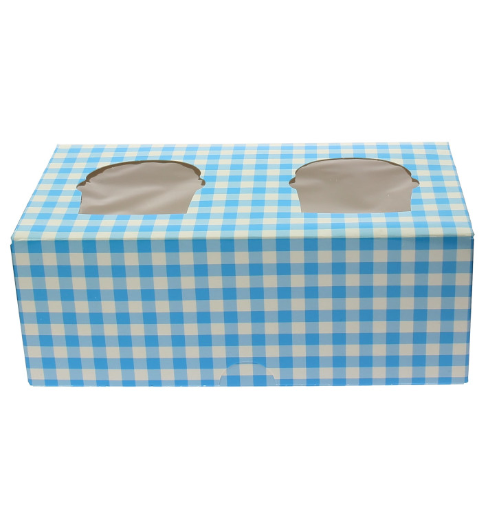 Pudełka na 2 Babeczki z Stojakiem 19,5x10x7,5cm Niebieski (20 Sztuk)