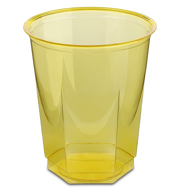 Kubki Plastikowe Hexagonalny PS Szkło Żółty 250ml (250 Sztuk)