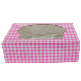 Pudełka na 6 Babeczki z Stojakiem 24,3x16,5x7,5cm Różowe (20 Sztuk)