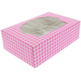 Pudełka na 6 Babeczki z Stojakiem 24,3x16,5x7,5cm Różowe (20 Sztuk)