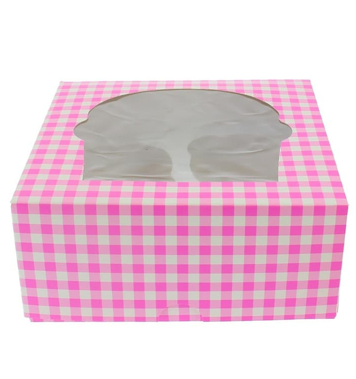 Pudełka na 4 Babeczki z Stojakiem 17,3x16,5x7,5cm Różowe (140 Sztuk)