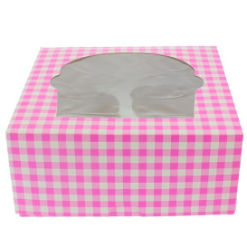 Pudełka na 4 Babeczkiz Stojakiem 17,3x16,5x7,5cm Różowe (20 Sztuk)
