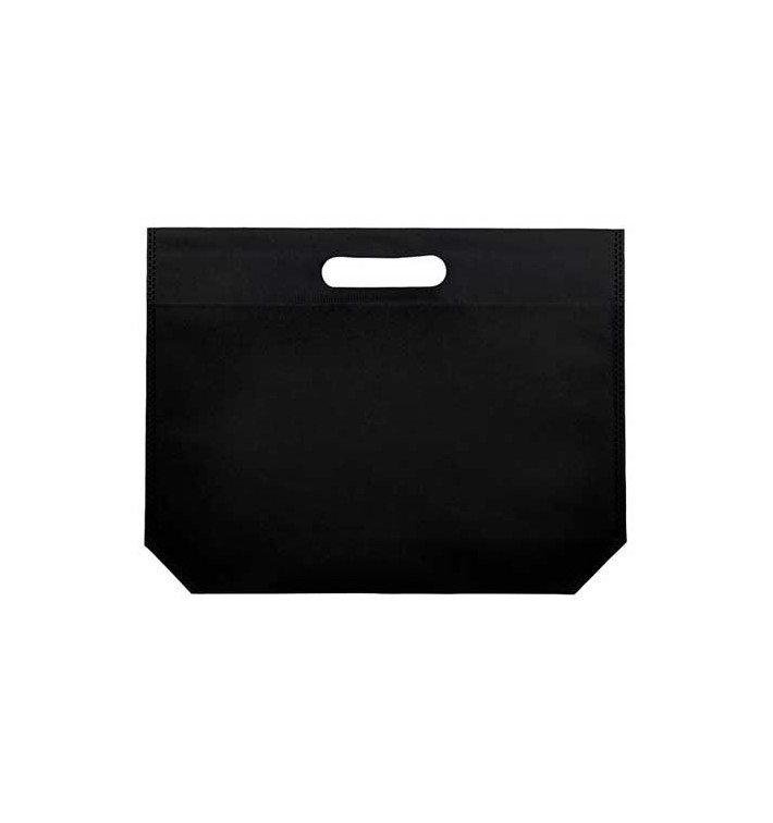 Non-Woven Bag with Die-cut Handles Black 34+8x26cm (200 Units)