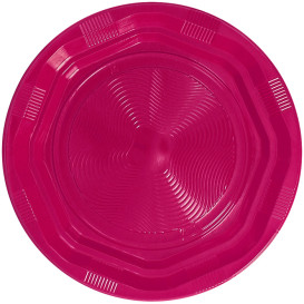 Talerz Głębokie Okrągłe Ośmioboczny Plastikowe PS Fuchsia Ø220 mm (250 Sztuk)