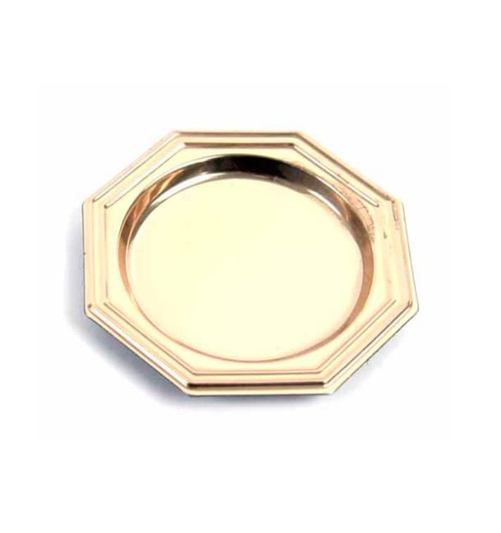 Plastic Tasting Mini Plate PS Dessert Octogonal shape Gold 8 cm 