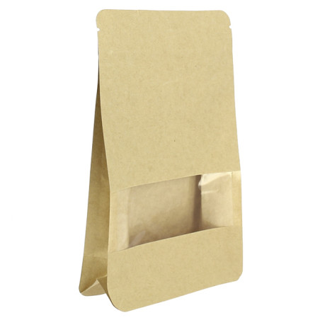 Torba Papierowa Stand Up Kraft z Okienkiem i Zamkiem 12+6x23,5cm (50 Uds)