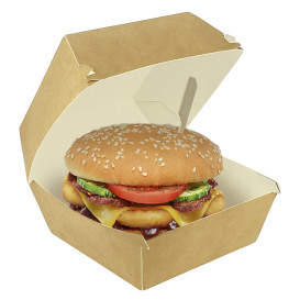 Opakowania Pudełka Burger Mega Kartonowe Kraft Podwójnym Zamknięciem 15,5x15,5x10cm (50 Sztuk)