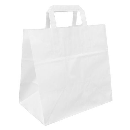 Torba Papierowa Biała z Uchwyt Płaski 70g/m² 26+17x25cm (25 Sztuk)