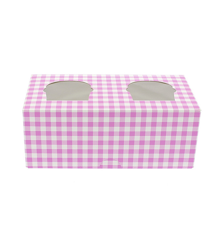 Pudełka na 2 Babeczki z Stojakiem 19,5x10x7,5cm Różowe (160 Sztuk)