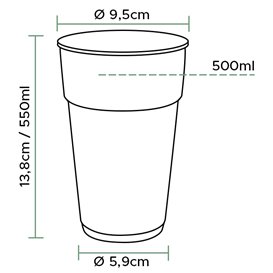 Kubek Plastikowy Wielokrotnego Użytku Przezroczysty 550ml Ø9,0cm (75 Sztuk)